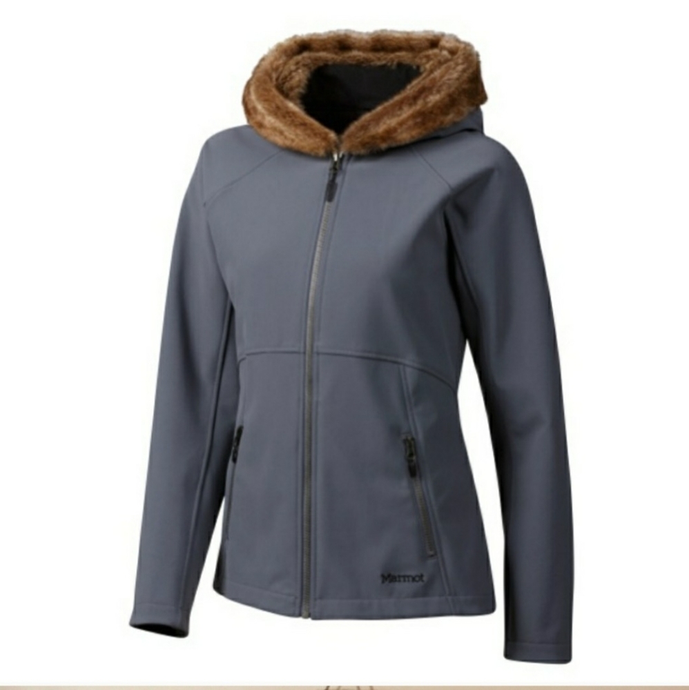 Marmot Gray Jacket with Brown Faux-Fur Hood